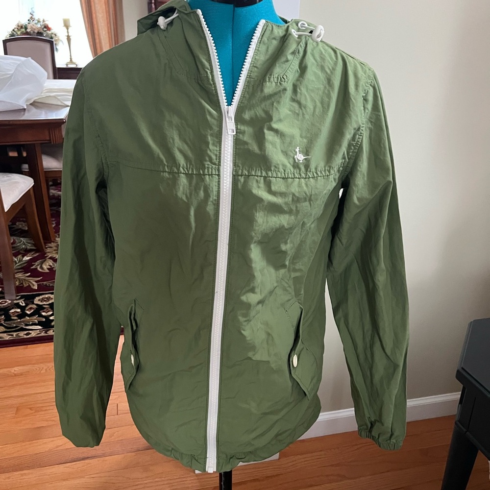 Green Jacket with White Zipper